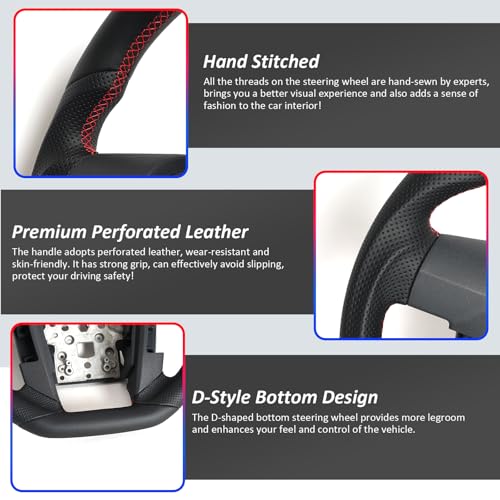 JIANGGAI D-shaped Perforated Leather Grip Steering Wheel, Full Leather Steering Wheel With Trim Fit For Ford F150 Raptor 2009-2014 - Image 5