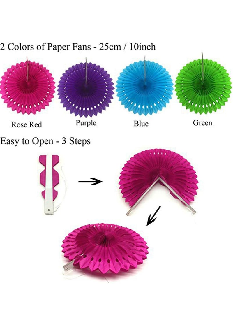 ZERODECO Party Decoration, 21 Pcs Multi-color Hanging Paper Fans, Pom Poms Flowers, Garlands String Polka Dot and Triangle Bunting Flags for Birthday Parties, Wedding DÃ©cor, Fiesta or Mexican Party - Image 4