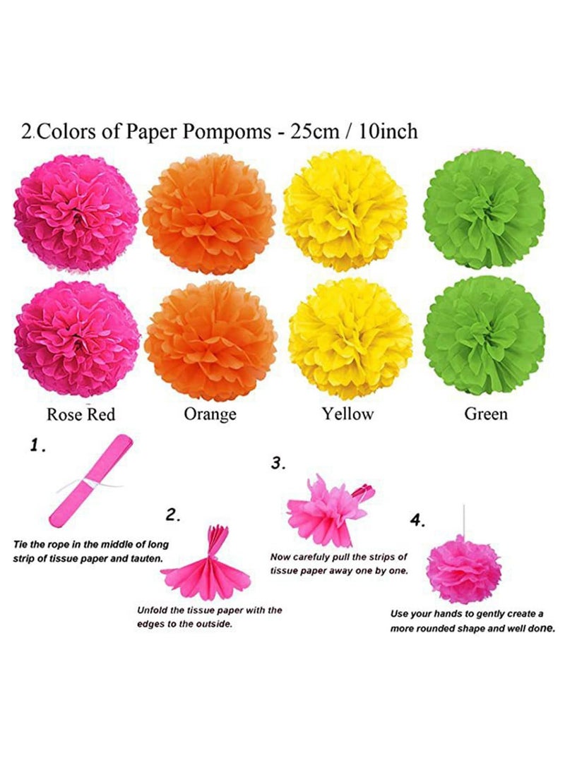ZERODECO Party Decoration, 21 Pcs Multi-color Hanging Paper Fans, Pom Poms Flowers, Garlands String Polka Dot and Triangle Bunting Flags for Birthday Parties, Wedding DÃ©cor, Fiesta or Mexican Party - Image 2