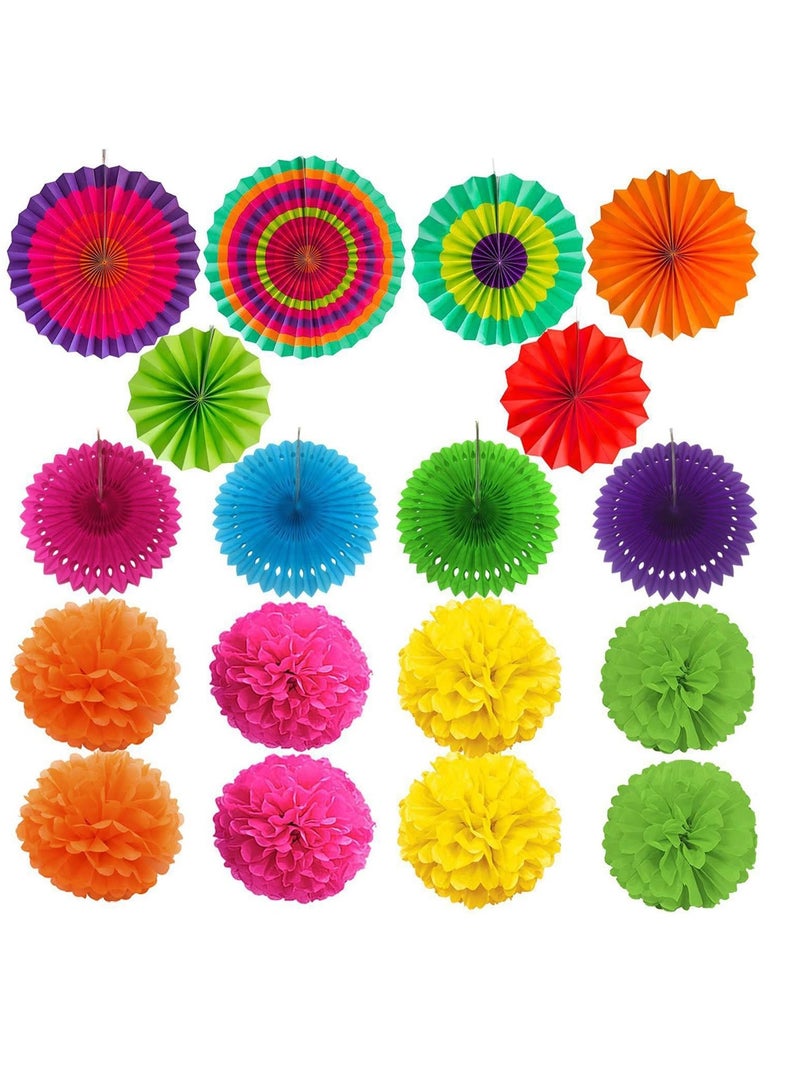 ZERODECO Party Decoration, 21 Pcs Multi-color Hanging Paper Fans, Pom Poms Flowers, Garlands String Polka Dot and Triangle Bunting Flags for Birthday Parties, Wedding DÃ©cor, Fiesta or Mexican Party - Image 3