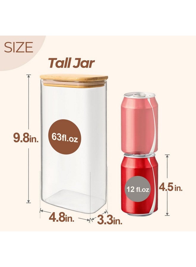 ComSaf 63oz Rectangle Glass Storage Containers with Lids, Glass Jars with Bamboo Lids, Clear Food Jar, Square Canister Set of 3, Pantry Organizers and Storage for Flour Pasta Coffee Bean - Image 2