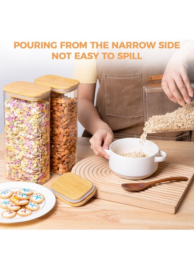 ComSaf 63oz Rectangle Glass Storage Containers with Lids, Glass Jars with Bamboo Lids, Clear Food Jar, Square Canister Set of 3, Pantry Organizers and Storage for Flour Pasta Coffee Bean - Image 5