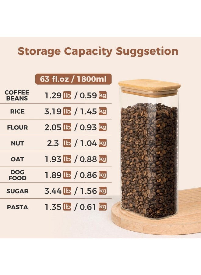 ComSaf 63oz Rectangle Glass Storage Containers with Lids, Glass Jars with Bamboo Lids, Clear Food Jar, Square Canister Set of 3, Pantry Organizers and Storage for Flour Pasta Coffee Bean - Image 3