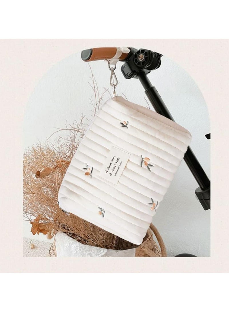 Oasisgalore Mini Quilted Diaper Bag with Stroller Hooks, Cotton Cosmetic Organizer (Olive Branch) - Image 3