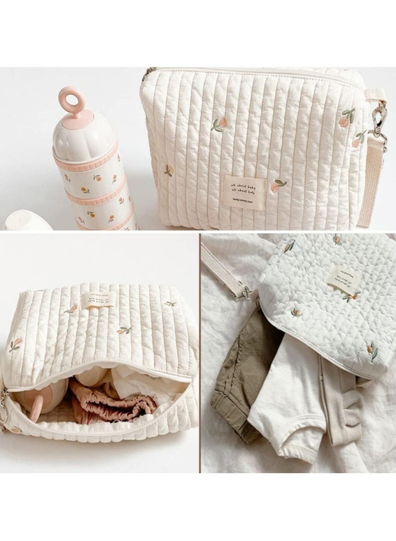 Oasisgalore Mini Quilted Diaper Bag with Stroller Hooks, Cotton Cosmetic Organizer (Olive Branch) - Image 4