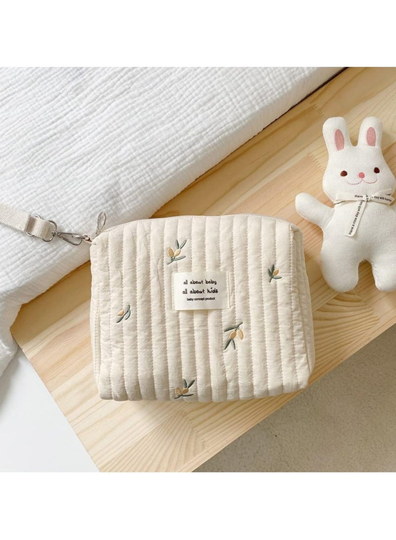 Oasisgalore Mini Quilted Diaper Bag with Stroller Hooks, Cotton Cosmetic Organizer (Olive Branch) - Image 2