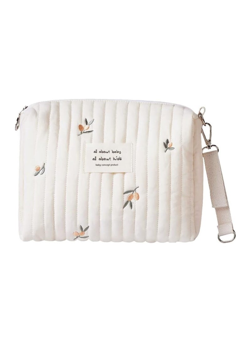 Oasisgalore Mini Quilted Diaper Bag with Stroller Hooks, Cotton Cosmetic Organizer (Olive Branch) - Image 1