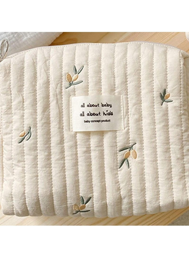 Oasisgalore Mini Quilted Diaper Bag with Stroller Hooks, Cotton Cosmetic Organizer (Olive Branch) - Image 5