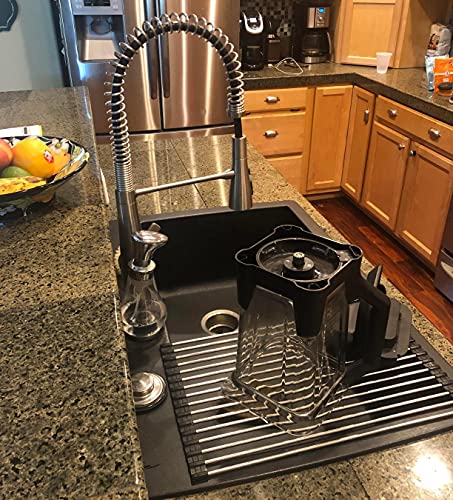 Ahyuan Roll up Dish Drying Rack Over The Sink Kitchen Roll up Sink Drying Rack Stainless Still Portable Drainer Foldable Dish Rack (Black, 17.8''X11.8'') - Image 5