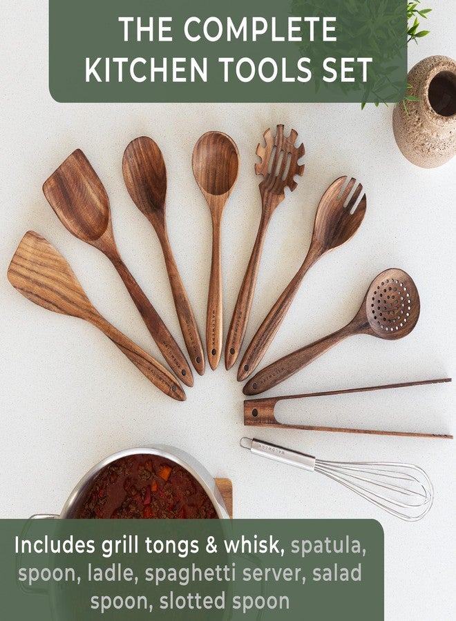 WALDWERK Wooden Spoons for Cooking - 9-Piece Kitchen Utensils Set with Spatula, Tongs, Whisk, Wooden Spoons & Pasta Server - Wooden Utensil Set - Utensil Sets - Cooking Utensils - Non Toxic - Image 3