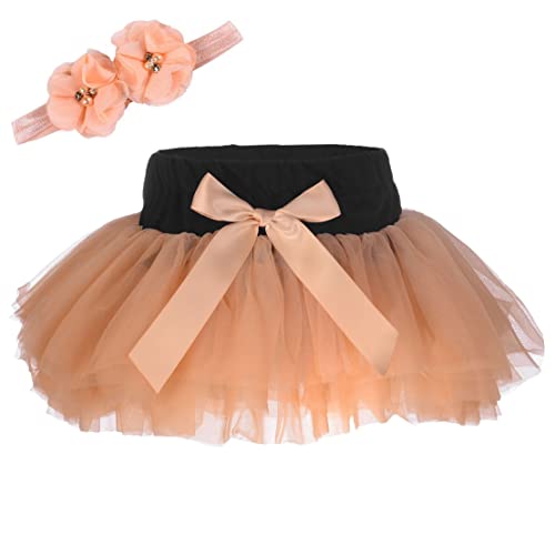 elamccor Baby Girls'Tutu Skirt with Shorts Newborn Toddler Tulle Skorts 0-24 Months Champagne - Image 1