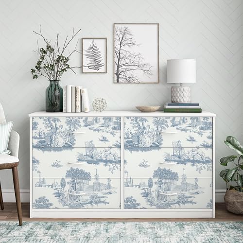 HeloHo Peel and Stick Wallpaper Blue and White Toile Contact Paper Vintage French Wall Paper Removable Self Adhesive Stick on Wallpaper for Bedroom Bathroom 17.3" X 78.7" - Image 4