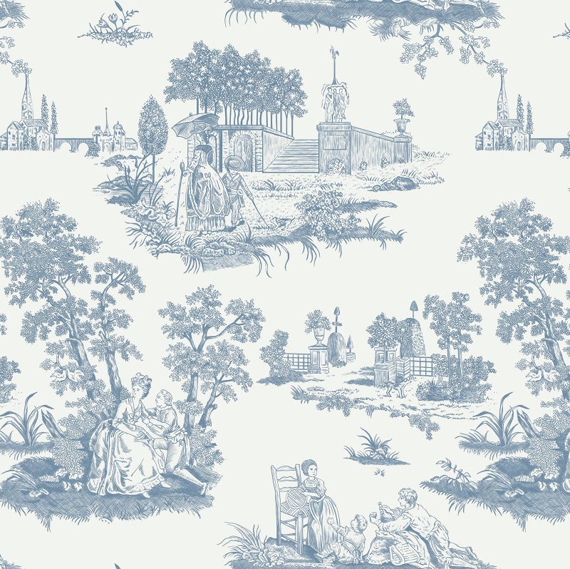 HeloHo Peel and Stick Wallpaper Blue and White Toile Contact Paper Vintage French Wall Paper Removable Self Adhesive Stick on Wallpaper for Bedroom Bathroom 17.3" X 78.7" - Image 1