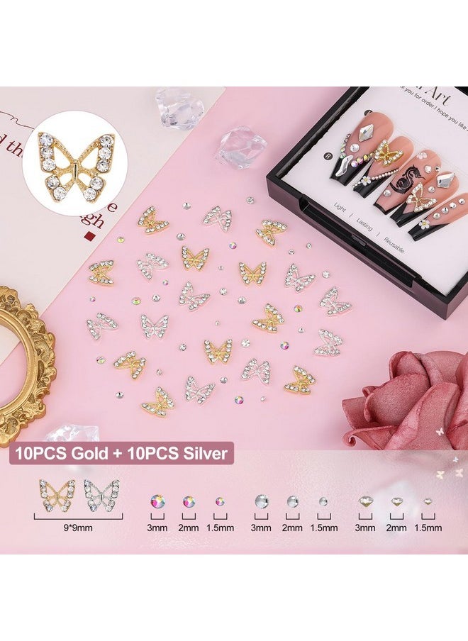 BELLEBOOST 3D Nail Charms And Gems Set 7, 20Pcs Chunky Butterfly Charms + 75Pcs Coquette Nail Bows And Hearts + 3D Flowers For Nails With Rhinestones, Pearls, Diamonds And Picker Tools For Y2K Nail Decor  - Image 3