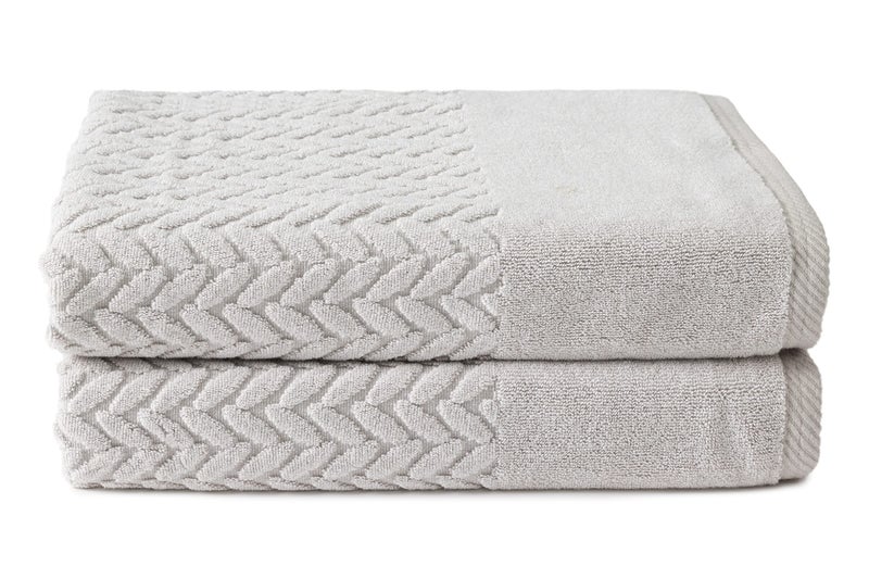 TexereSilk Texere 100% Organic Cotton Jacquard 650 GSM Premium Bath Towel Sets - Extra Absorbent Quick Dry and Plush (Cable  Light Taupe  2 Bath Towels) - Image 1