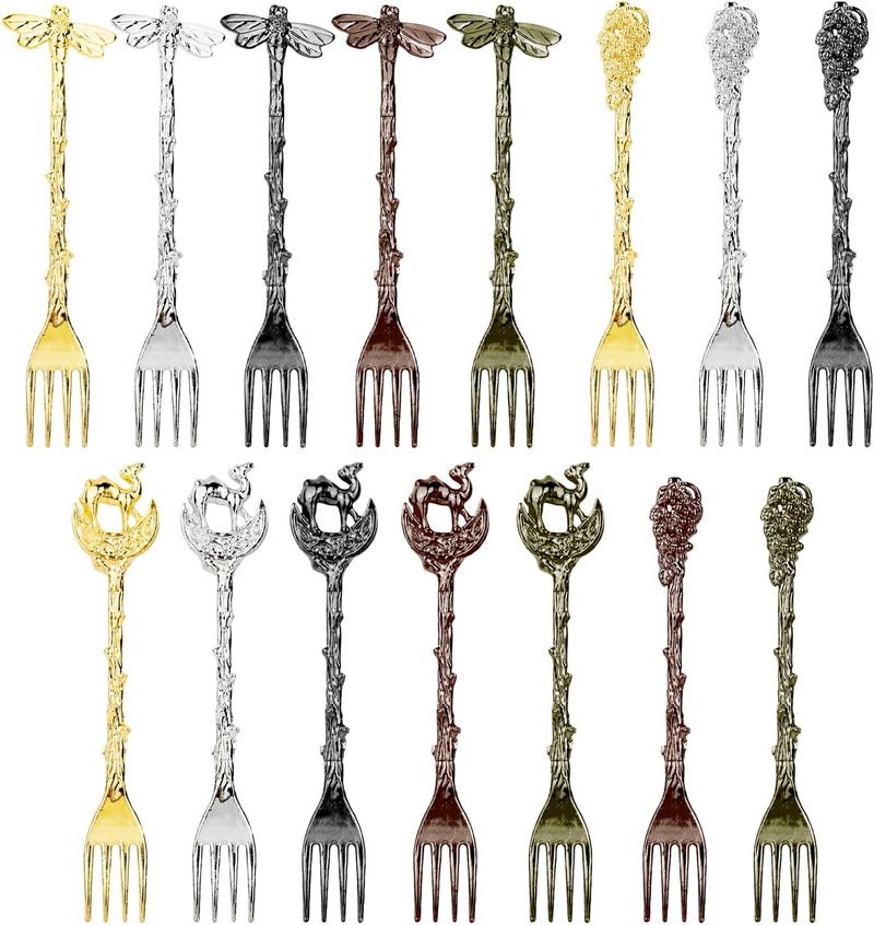 HOSTK 15 Pcs Mini Dessert Forks Set Stainless Steel Retro Cake Forks Vintage Creative Cake Fruit Forks Dinner Forks Appetizer Small Forks for Dessert Cake Ice Cream Salad Home Kitchen Restaurant - Image 1