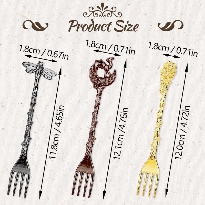 HOSTK 15 Pcs Mini Dessert Forks Set Stainless Steel Retro Cake Forks Vintage Creative Cake Fruit Forks Dinner Forks Appetizer Small Forks for Dessert Cake Ice Cream Salad Home Kitchen Restaurant - Image 2