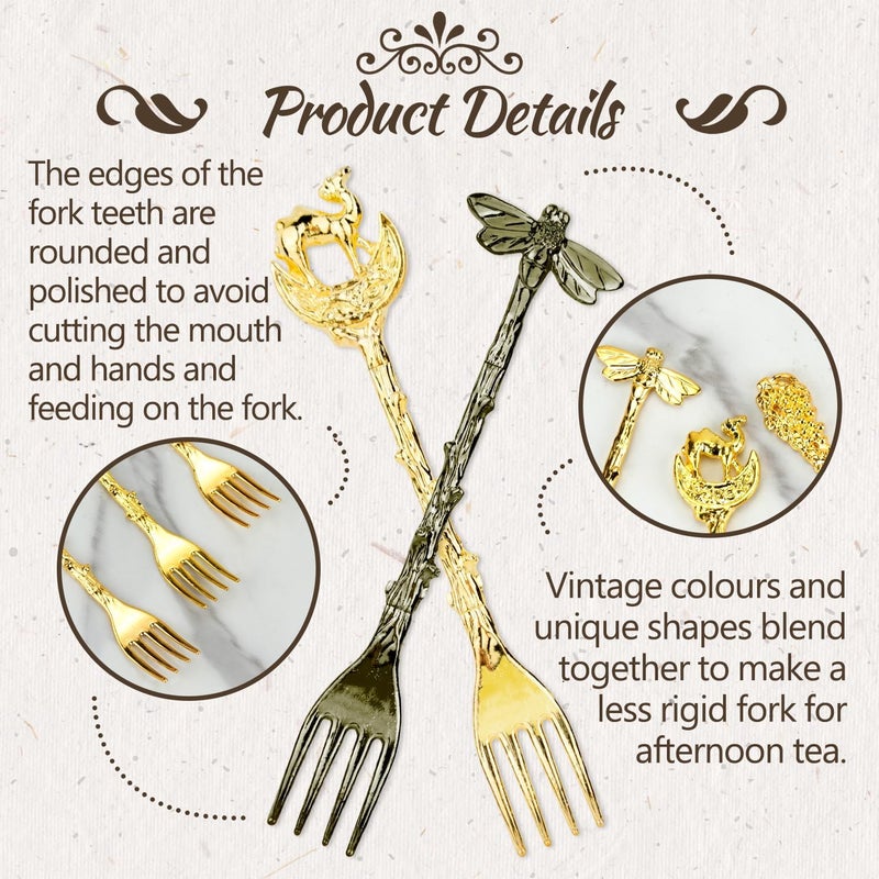 HOSTK 15 Pcs Mini Dessert Forks Set Stainless Steel Retro Cake Forks Vintage Creative Cake Fruit Forks Dinner Forks Appetizer Small Forks for Dessert Cake Ice Cream Salad Home Kitchen Restaurant - Image 3