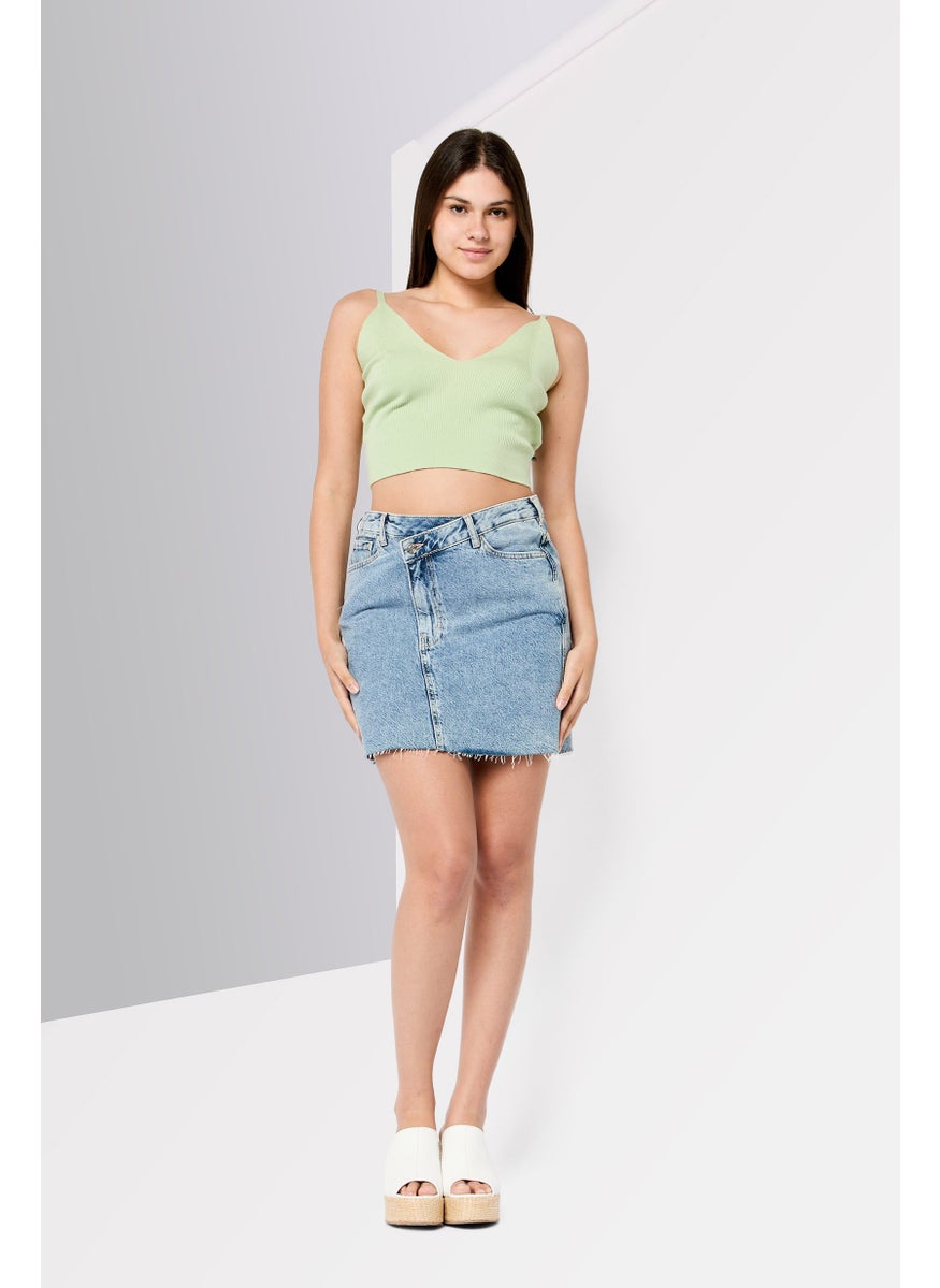 Scotch & Soda Women Washed Denim Mini Skirt, Blue  - Image 2