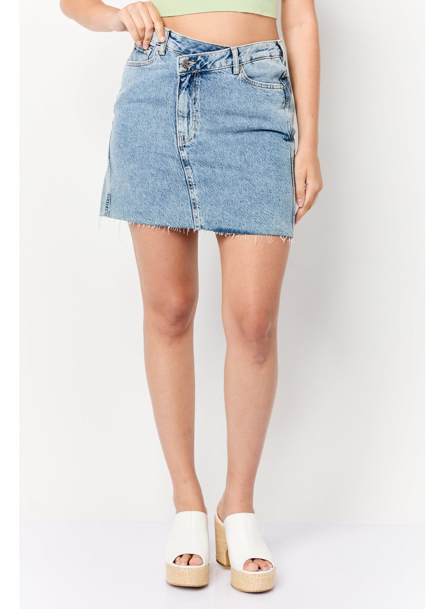 Scotch & Soda Women Washed Denim Mini Skirt, Blue  - Image 1