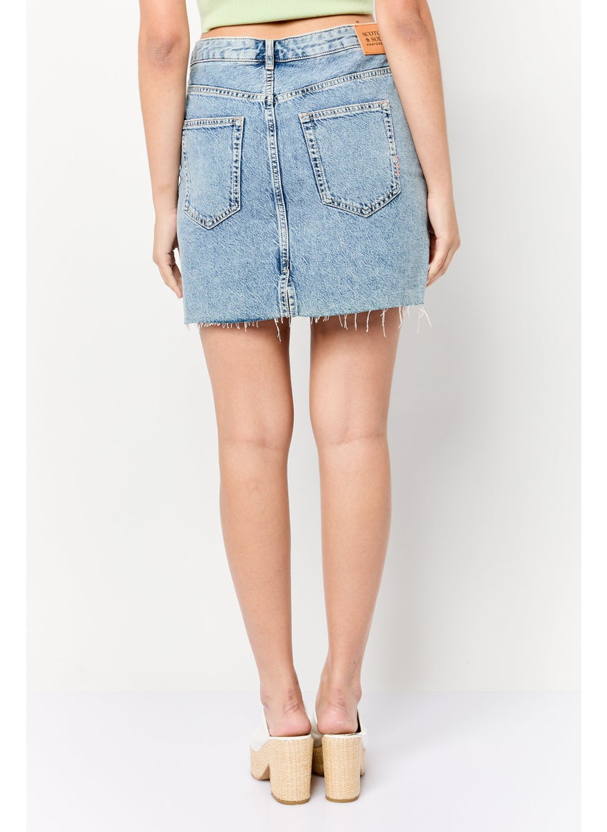 Scotch & Soda Women Washed Denim Mini Skirt, Blue  - Image 4