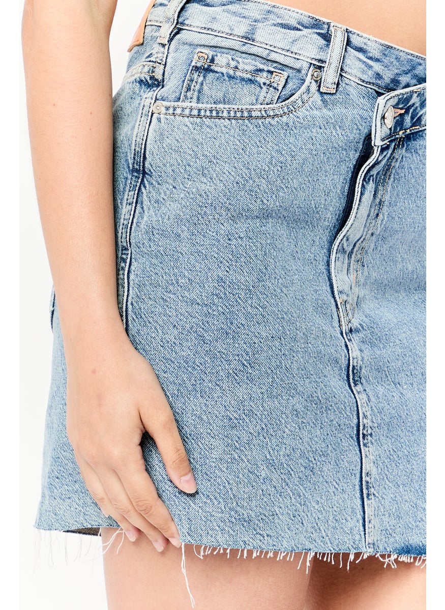 Scotch & Soda Women Washed Denim Mini Skirt, Blue  - Image 3