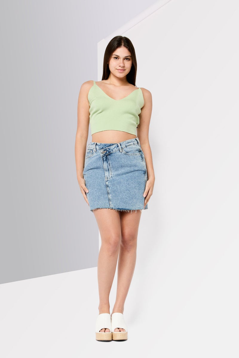 Scotch & Soda Women Washed Denim Mini Skirt, Blue - Image 2