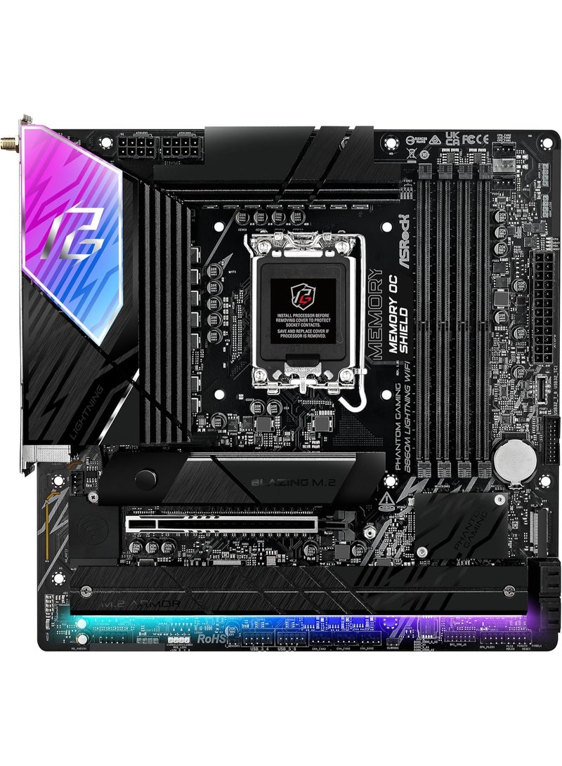ASRock لوحة أم Phantom Gaming B860M Lightning WiFi 6E Intel Core Ultra B860 LGA1851 DDR5 8933 MHz 256GB M.2 Micro ATX مع Thunderbolt SATA3 6.0 Gb/s PCIe 5.0 - Image 2