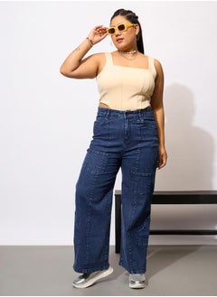 SASSAFRAS Plus Size Acid Wash Straight Fit Jeans with Pockets Details by Styli  - Image 1
