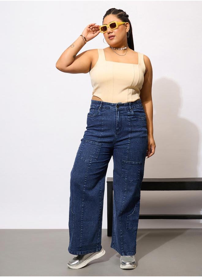 SASSAFRAS Plus Size Acid Wash Straight Fit Jeans with Pockets Details by Styli  - Image 1