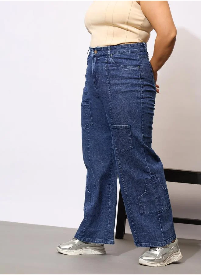 ساسافراس Plus Size Acid Wash Straight Fit Jeans with Pockets Details by Styli