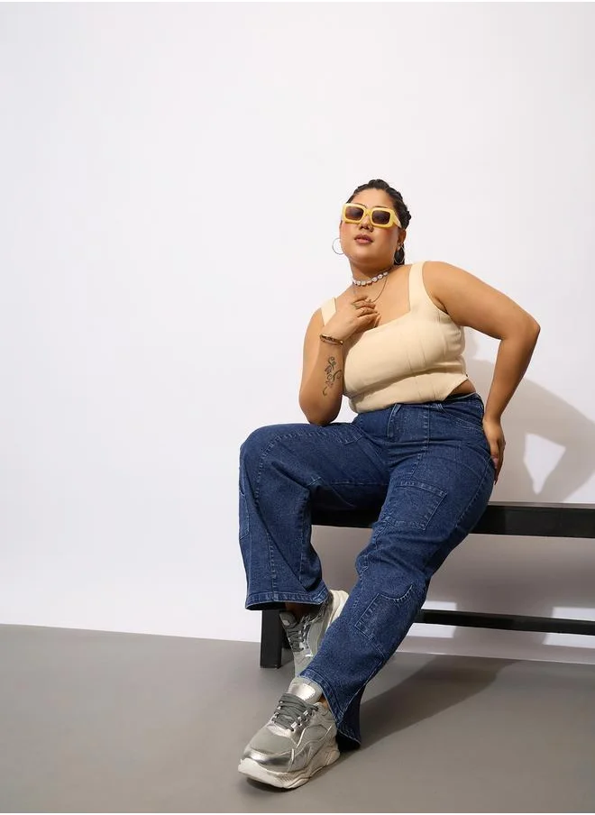 ساسافراس Plus Size Acid Wash Straight Fit Jeans with Pockets Details by Styli