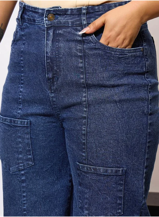 ساسافراس Plus Size Acid Wash Straight Fit Jeans with Pockets Details by Styli