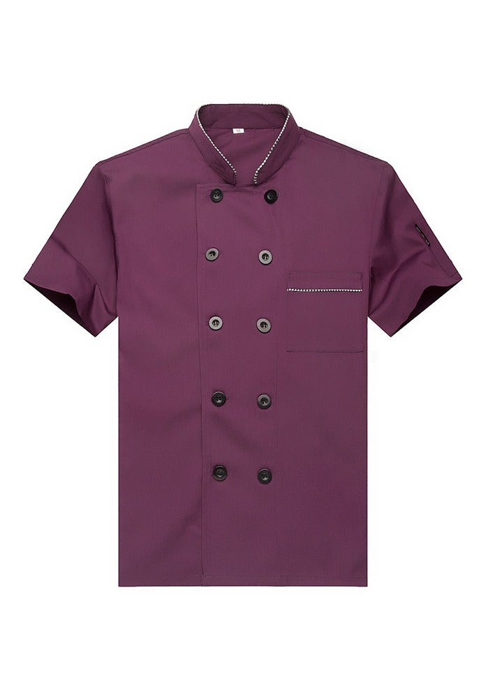 Loquat Chef Uniform Apron Suit Short Sleeves with a Hat Suitable For Hotel Western Restaurant Pruple - Image 2
