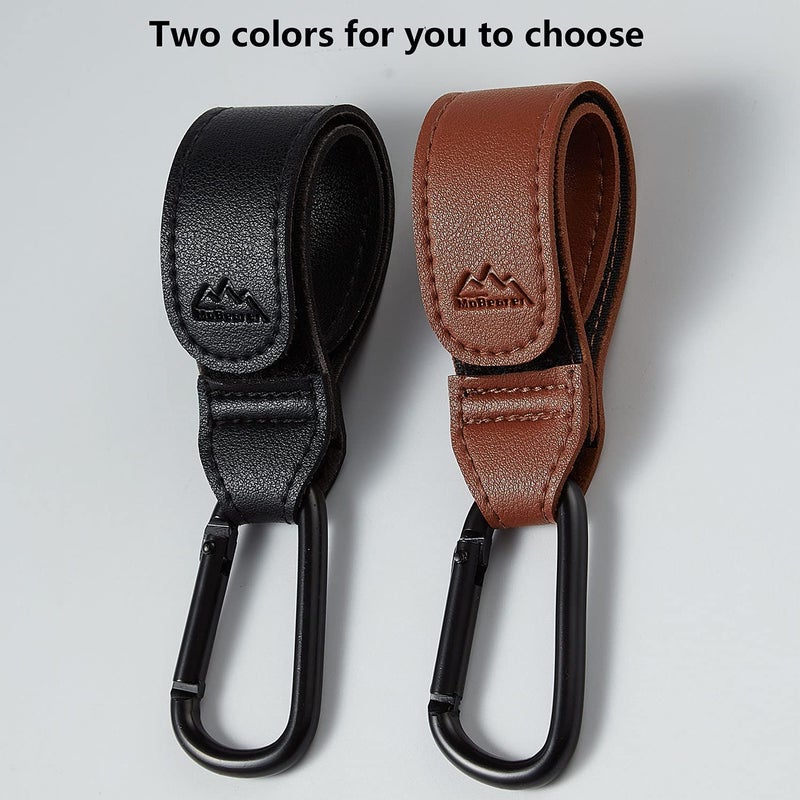 MoBearer Baby Stroller Hooks Bag Hooks for Hanging Diaper Bags Multipurpose Hooks for Grocery Shopping Bags Premium Vegan Leather Pram Straps 2 Pcs (Brown) - Image 2