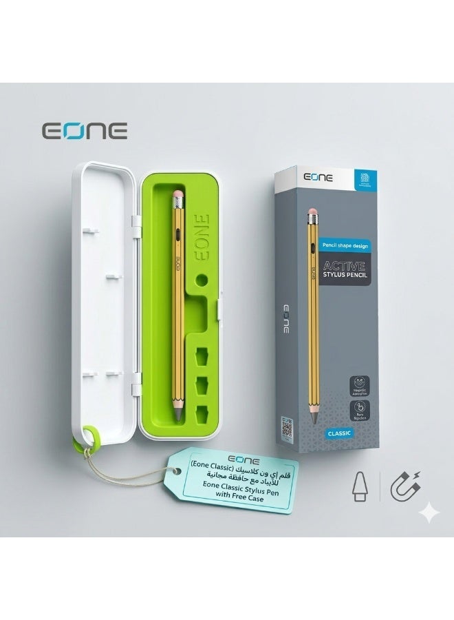 Eone Classic Stylus Pen for iPad with Free Storage Case - Pencil Shape Design, USB-C Charging, Palm Rejection & Tilt Sensitivity - Yellow/Wood - Image 1