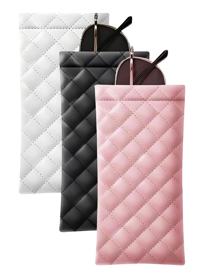 3 Pcs Soft Glass Case for Women and Men, Portable Slim Soft Sunglasses Pouch Squeeze Top to Open Eyeglasses Protective Holder - Image 1