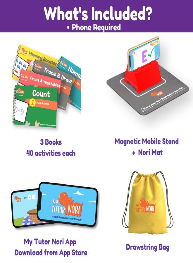 Nori Pre K Interactive Worksheets for nursery kids ages 3-4 years - Mega Bundle of Alphabet, Numbers, Colors & Shapes -6 Smart Nori books, 300 Gamified preschool learning activities. Works with Iphone & Ipad - Image 3