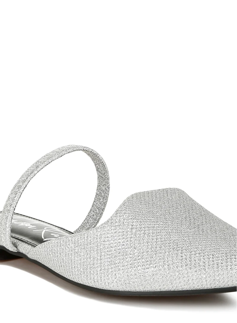 London Rag Glitter Faux Leather Flat Mules in Silver