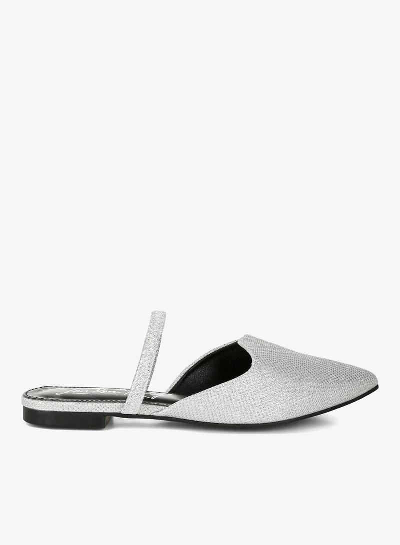 Glitter Faux Leather Flat Mules in Silver