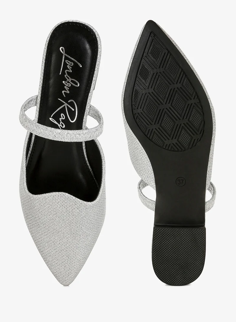 London Rag Silver Glitter Faux Leather Flat Mules in Silver for Women | Best Price UAE