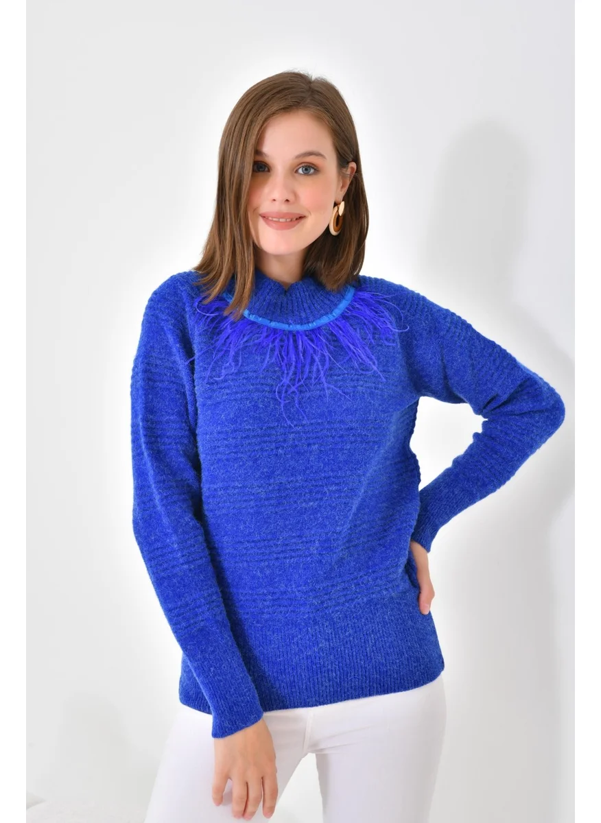 Garmi Ftz Women Women's Feather Detailed Sweater Saxe Blue