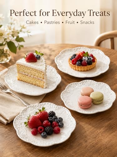 SHIDACHENG White Small Dessert Plates Set of 4Ceramic Dinner Plates 6 Inch for Appetizer Fruits Cake SaladMicrowave SafeChristmas Gift - Image 3