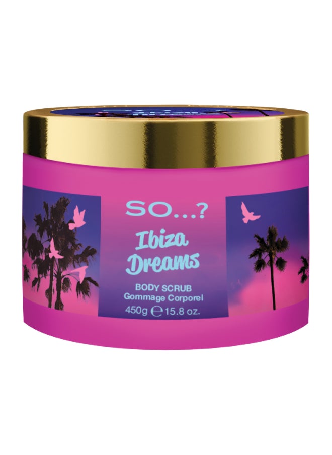 So..? Escapes Ibiza Dreams Exfoliating Body Scrub For Women | 450ml | Fruity & Floral Scent | Infused with Sweet Red Apple, Raspberry & Violet Fragrance | Gently Buffs & Smooths Skin | Cruelty-Free  - Image 1