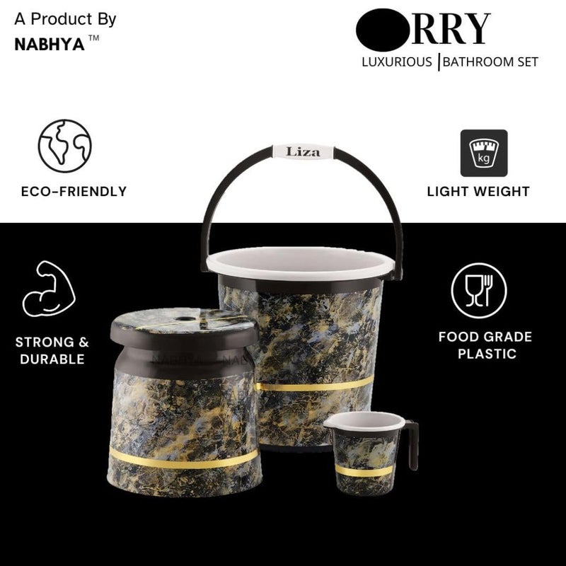 Nabhya مجموعة ملحقات الحمام 3 قطع من نبهيا - مجموعة بلاستيكية دلو حمام 20 لتر، كوب وكرسي 3 قطع للمنزل والمطبخ والحمام (أسود) - Image 3