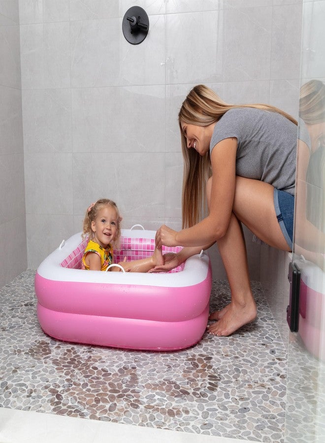 GRIP A POOL حوض سباحة قابل للنفخ للأطفال الصغار من عمر سنة إلى 3 سنوات، بمقابض وأرضية ناعمة ومصرف، مقاس 34 × 10 بوصة، حوض استحمام قابل للنفخ مع حوض كرات، لعبة مائية صيفية خارجية للأطفال، هدية عيد الميلاد الأول للفتيات من عمر سنة إلى 3 سنوات - Image 3