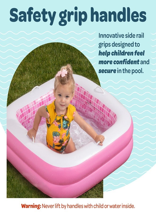 GRIP A POOL حوض سباحة قابل للنفخ للأطفال الصغار من عمر سنة إلى 3 سنوات، بمقابض وأرضية ناعمة ومصرف، مقاس 34 × 10 بوصة، حوض استحمام قابل للنفخ مع حوض كرات، لعبة مائية صيفية خارجية للأطفال، هدية عيد الميلاد الأول للفتيات من عمر سنة إلى 3 سنوات - Image 5