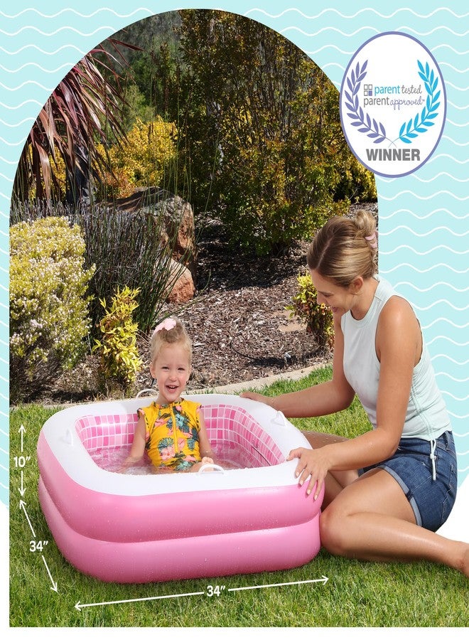 GRIP A POOL حوض سباحة قابل للنفخ للأطفال الصغار من عمر سنة إلى 3 سنوات، بمقابض وأرضية ناعمة ومصرف، مقاس 34 × 10 بوصة، حوض استحمام قابل للنفخ مع حوض كرات، لعبة مائية صيفية خارجية للأطفال، هدية عيد الميلاد الأول للفتيات من عمر سنة إلى 3 سنوات - Image 2