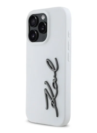Karl Lagerfeld iPhone 16 Pro Max Case TPU Silicone with Metal Signature Logo / Drop Protection Back Cover / Easy Snap On / Comfortable Grip - White