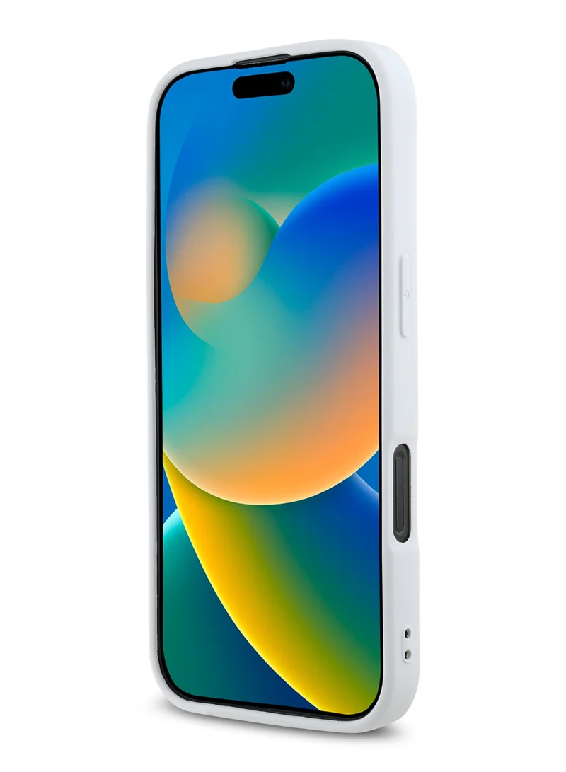 كارل لاغرفيلد جراب سيليكون لهاتف iPhone 16 Pro Max مع شعار معدني / غطاء خلفي للحماية من السقوط / سهل التركيب / قبضة مريحة - أبيض